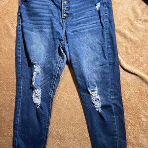 Vanilla Star W31/13 Blue Denim 5 Button Highrise Skinny Distressed Mid Wash Jean